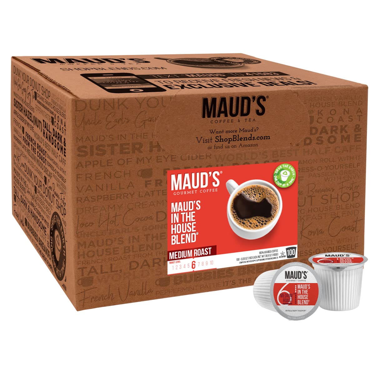 Maud-s Medium Dark Roast Coffee (In The House Blend). 100ct. Solar Energy Produced Recyclable Single Serve Medium Dark Roast Coffee Pods – 100% Arabica Coffee California Roasted. KCup Compatible