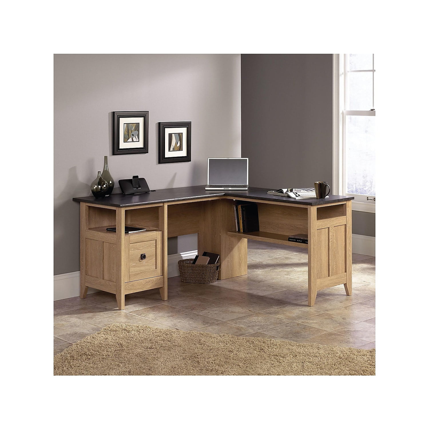 Sauder August Hill L-Desk. Dover Oak