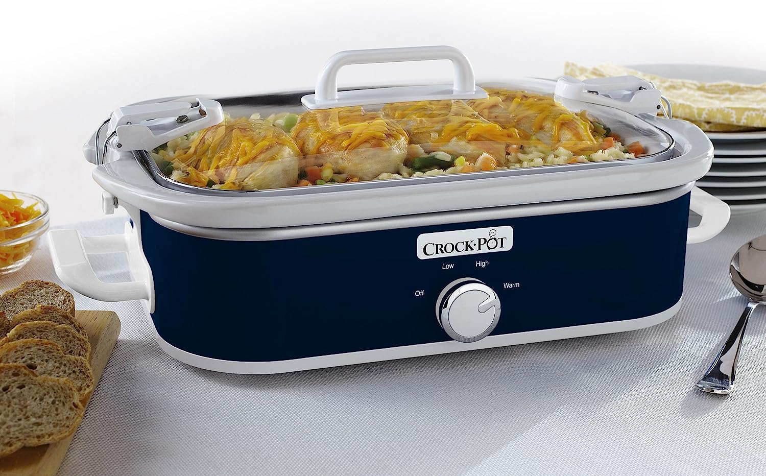 Crock-Pot Small 3.5 Quart Manual Casserole Slow Cooker and Food Warmer. Navy Blue (SCCPCCM350-BL)