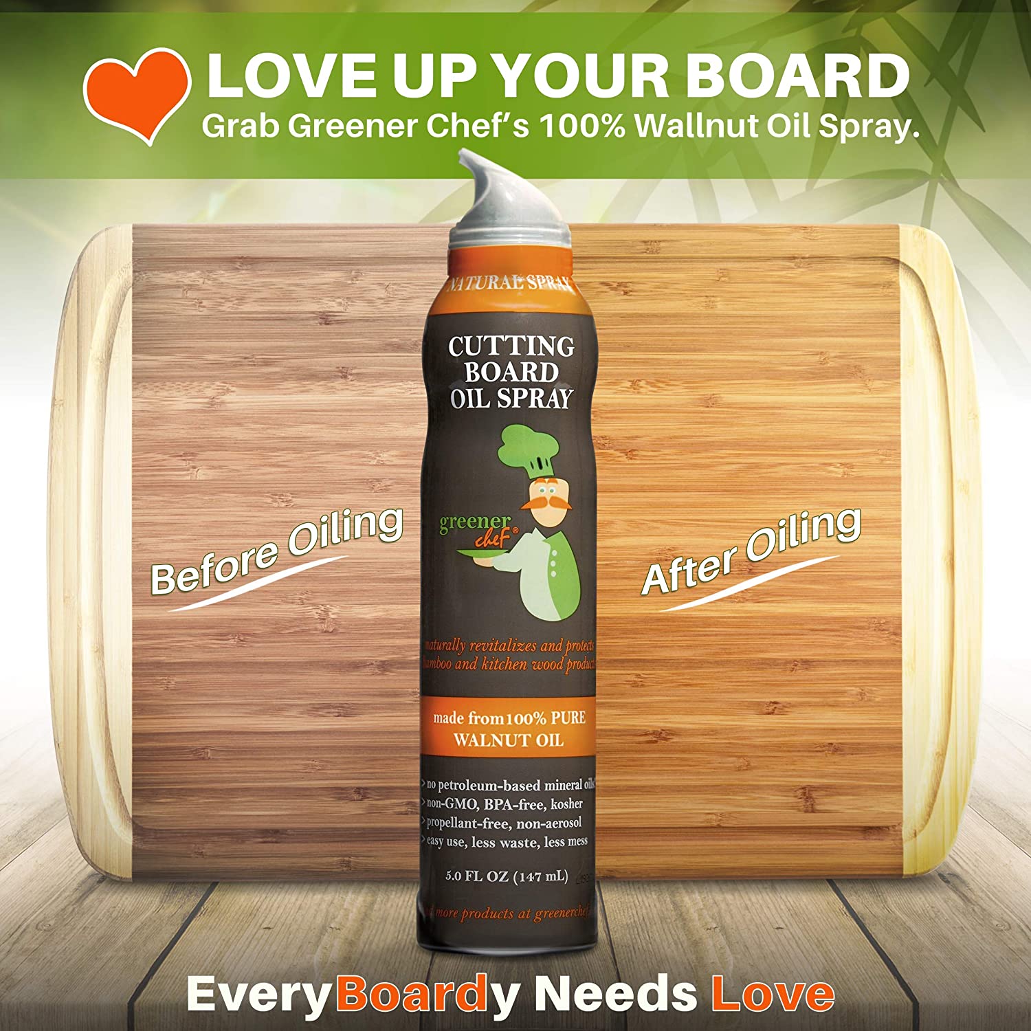 Greener Chef Food Grade Cutting Board Oil Spray and Butcher Block Oil Conditioner