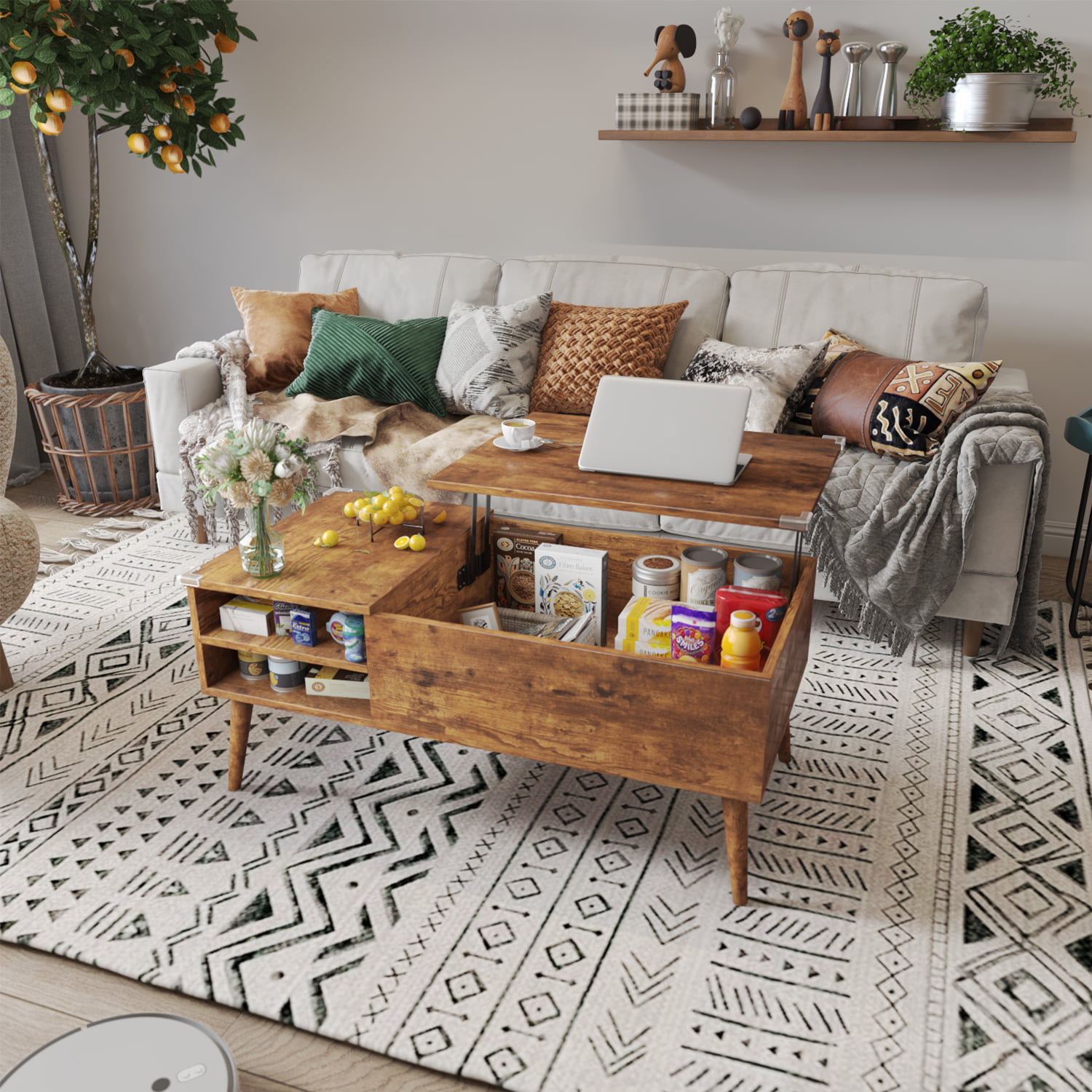 Furmax 39-Inch Wood Lift Top Coffee Table with Hidden Compartment and Storage Shelf. Lift Tabletop Dining Table for Home Living Room Bedroom. Office