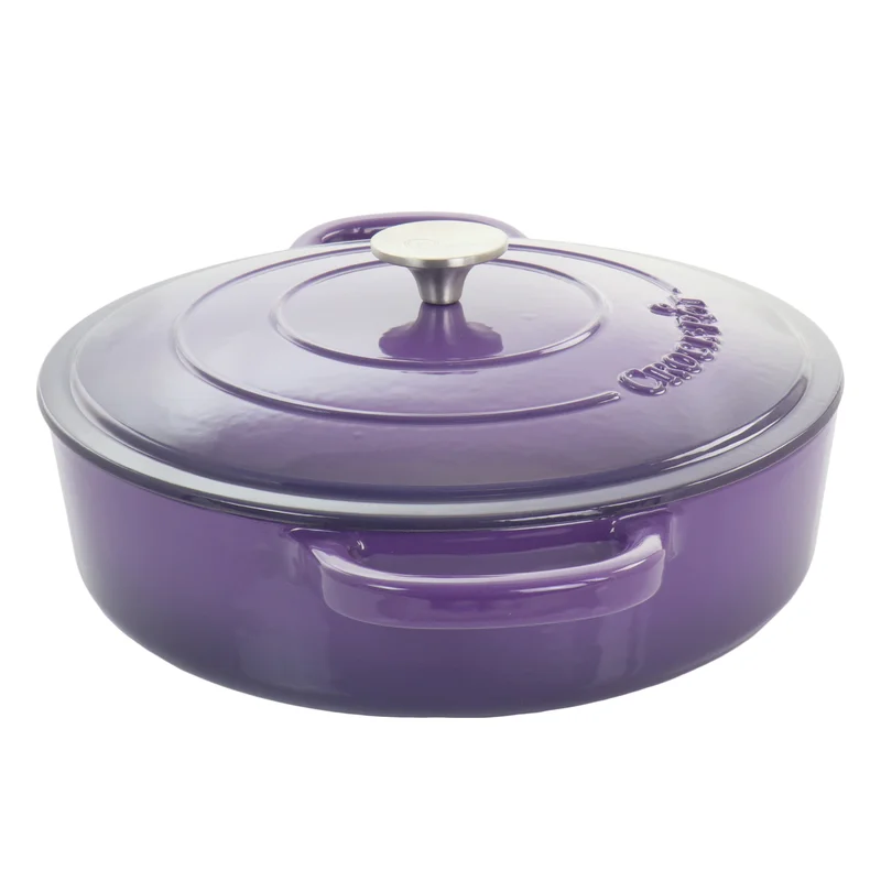Crock-Pot 128607.02 Artisan 5 qt. Round Enameled Cast Iron Braiser Pan with Self Basting Lid in Lavender Purple