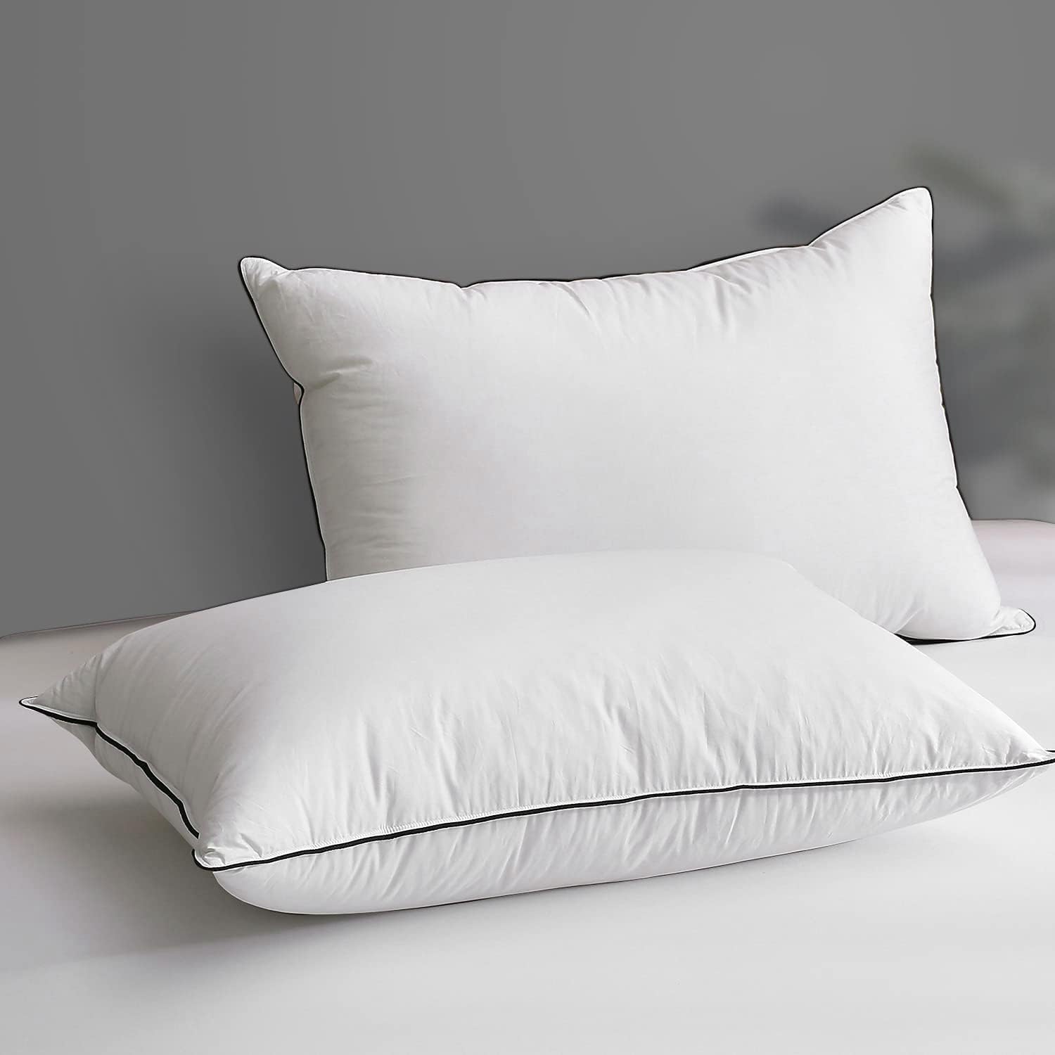 DWR Goose Feather Down Pillow for Sleeping 2 Pack. King Size Organic Cotton Hotel-Style Bed Pillow Inserts. Soft Medium Pillow for Stomach and Back Sleeper (20×36. Set of 2)