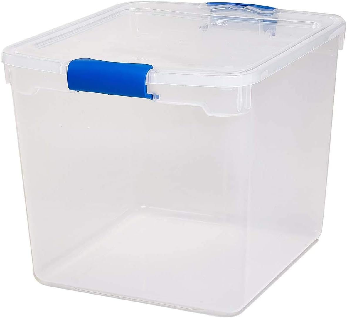 HOMZ Heavy Duty Modular Clear Plastic Stackable Storage Tote Containers with Latching and Locking Lids. 31 Quart Capacity. 4 Pack