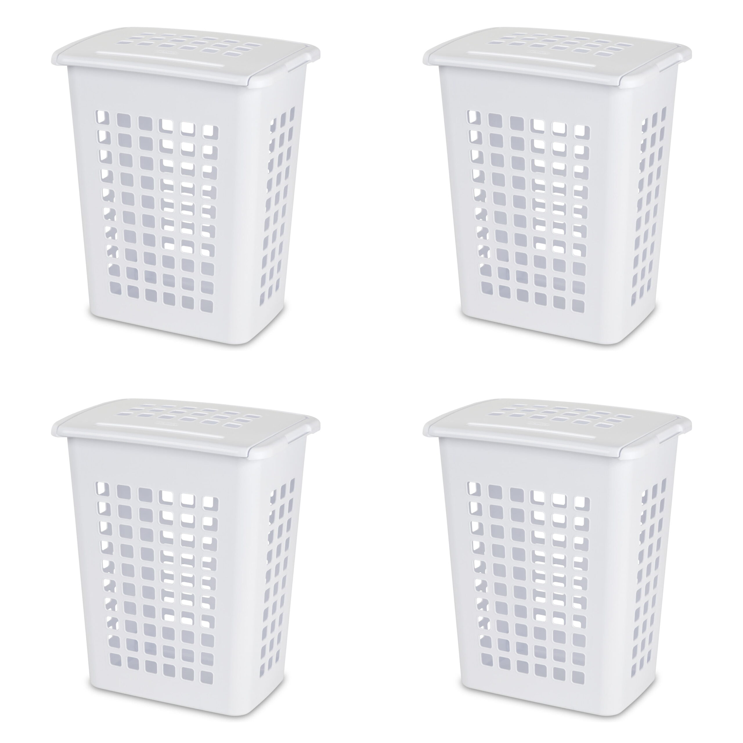 Sterilite Rectangular LiftTop Plastic Laundry Hamper . White. Set of 4
