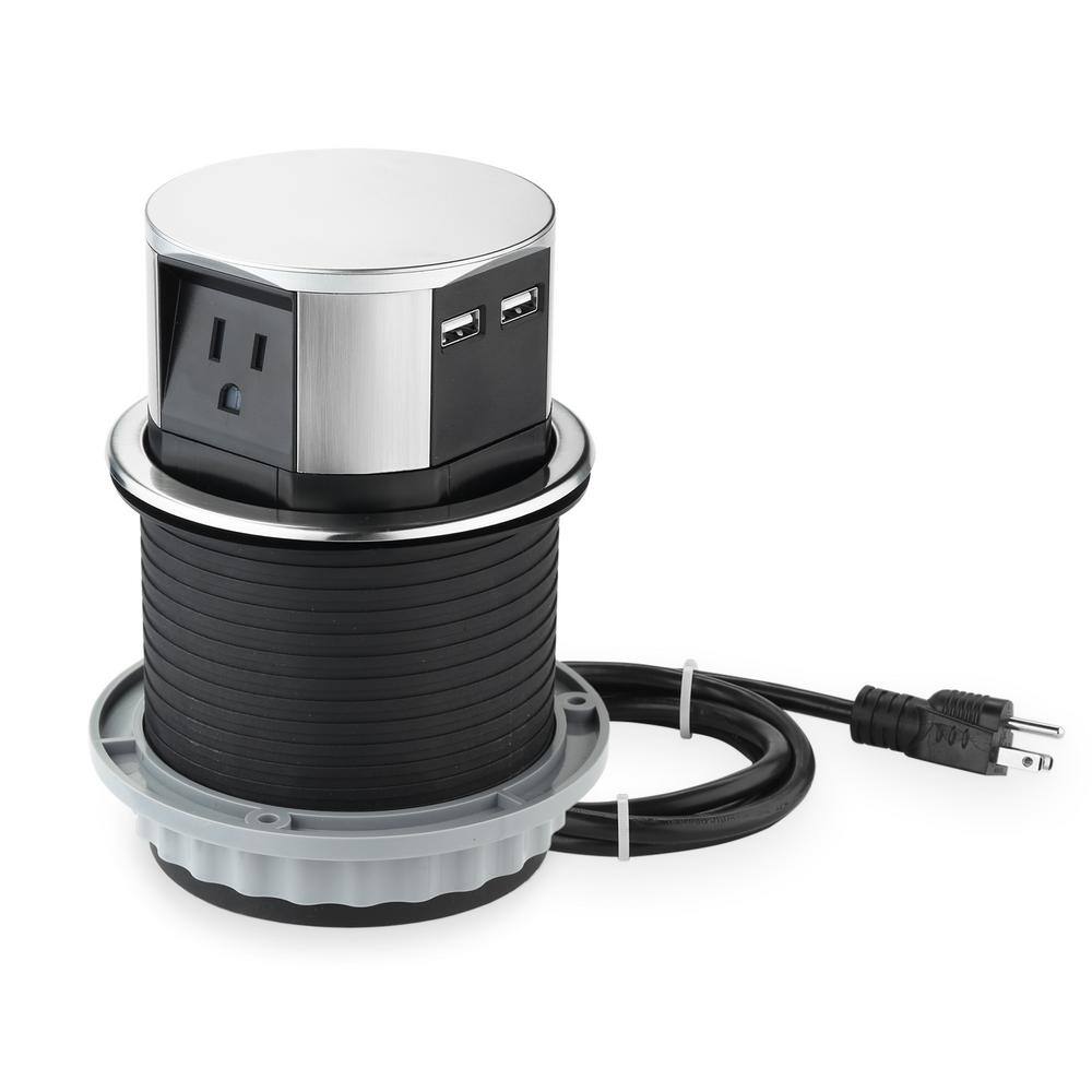 Link2Home EM-PU-100E Space Saver Pop Up-Outlet. 3 Power Outlets 15 Amp. 2 USB Ports 2.4