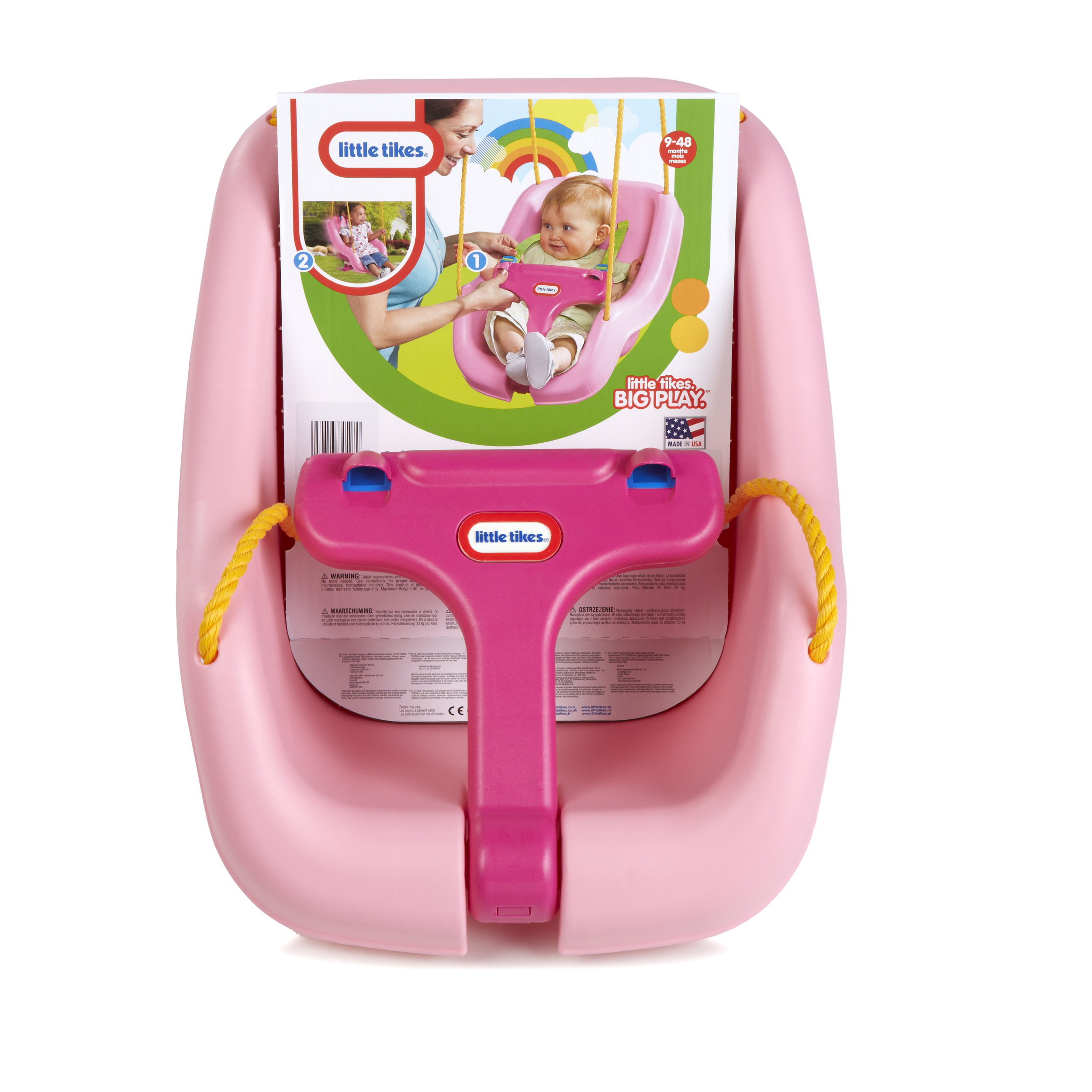 Little Tikes 2-in-1 Snug ‘n Secure Swing with High Back and T-Bar. Pink- Infant Baby Toddler Swing. Outdoor Backyard Play Toy for Girls Boys Ages 9 months to 1 2 3 Years Old