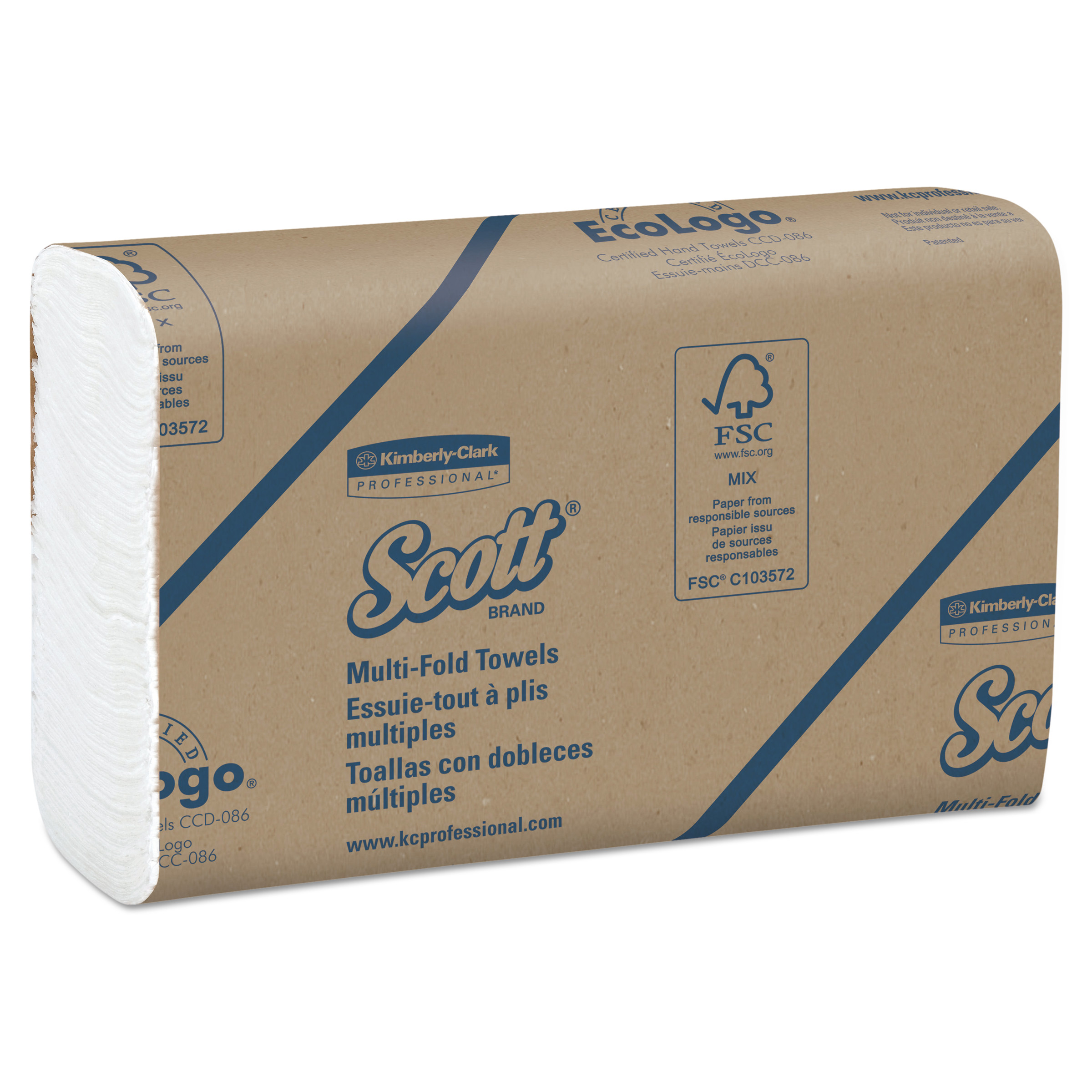 Scott Essential Multi-Fold Towels.8 x 9 2/5. White. 250/Pack. 16 Packs/Carton -KCC37490