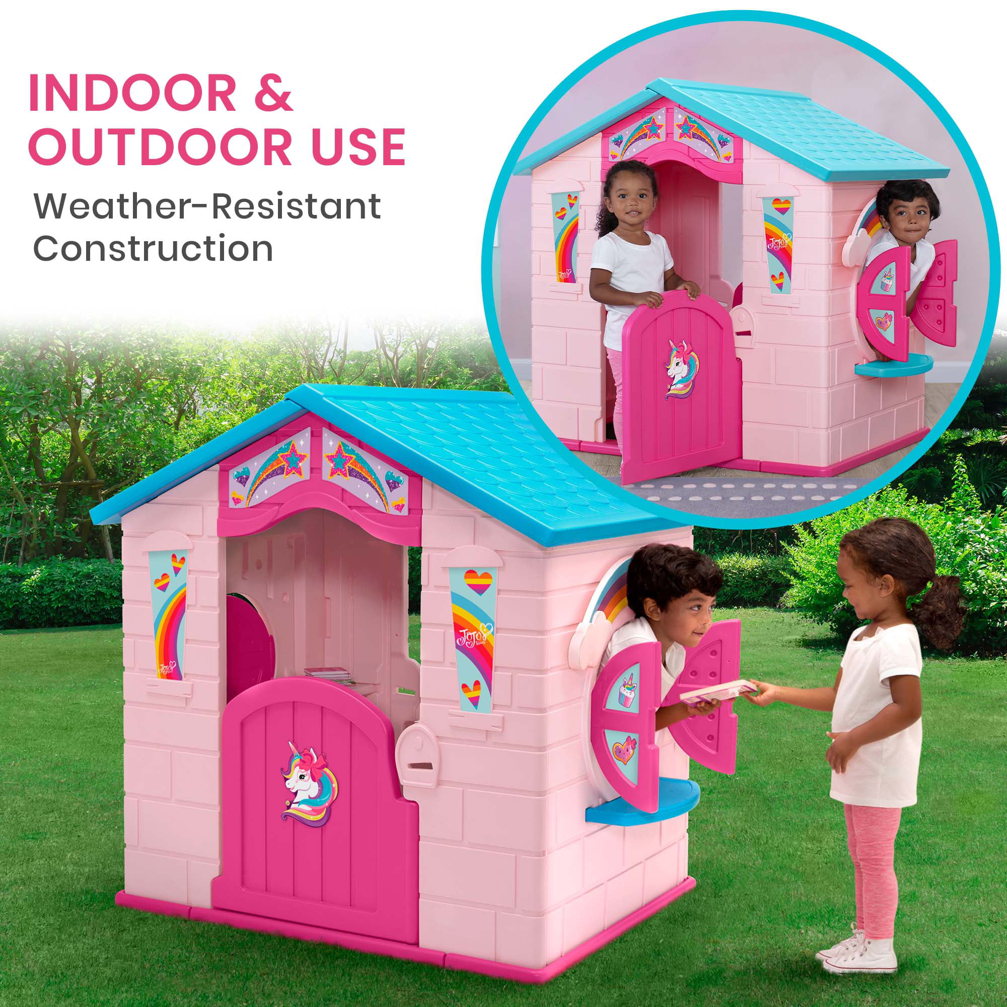 JoJo Siwa Plastic Indoor/Outdoor Playhouse with Easy Assembly by Delta Children. Pink
