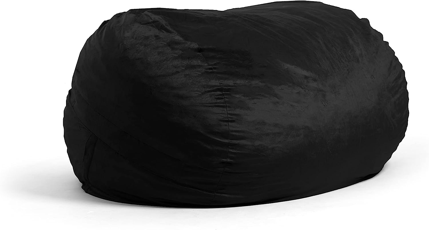 Big Joe Fuf XL Foam Filled Bean Bag Chair with Removable Cover. Black Plush. Soft Polyester. 5 feet Giant