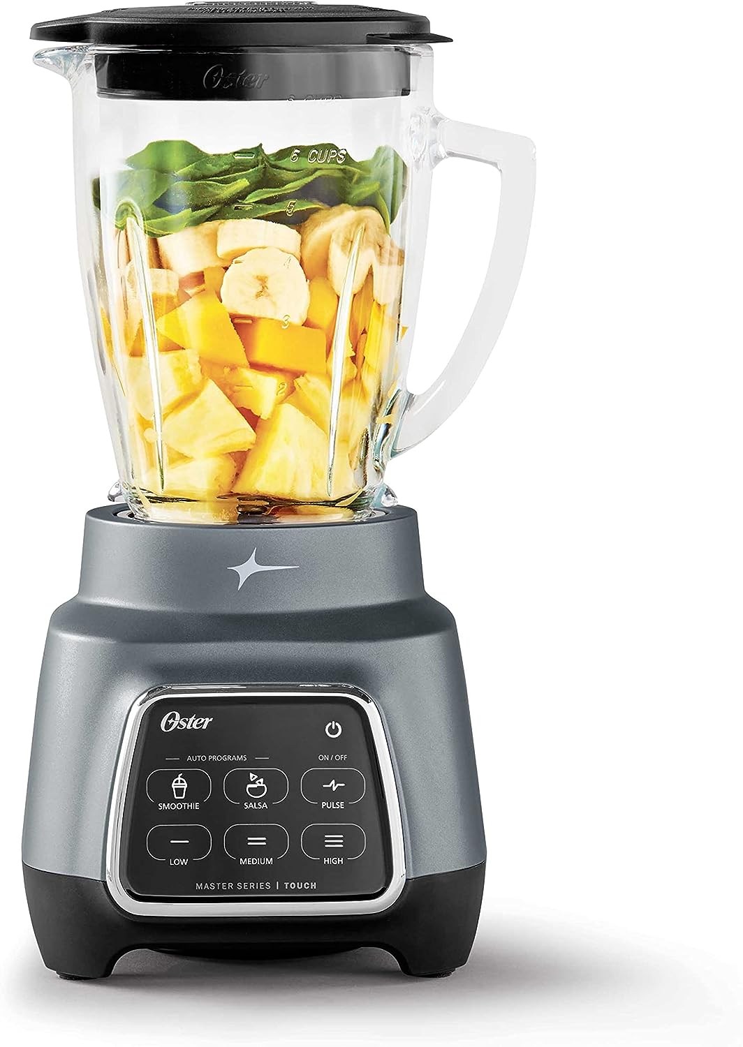 Oster Touchscreen Blender. 6-Speed. 6-Cup. Auto-program -for Smoothie. Salsa. 800W. Multi-Function blender. 2143023 Silver/Gray