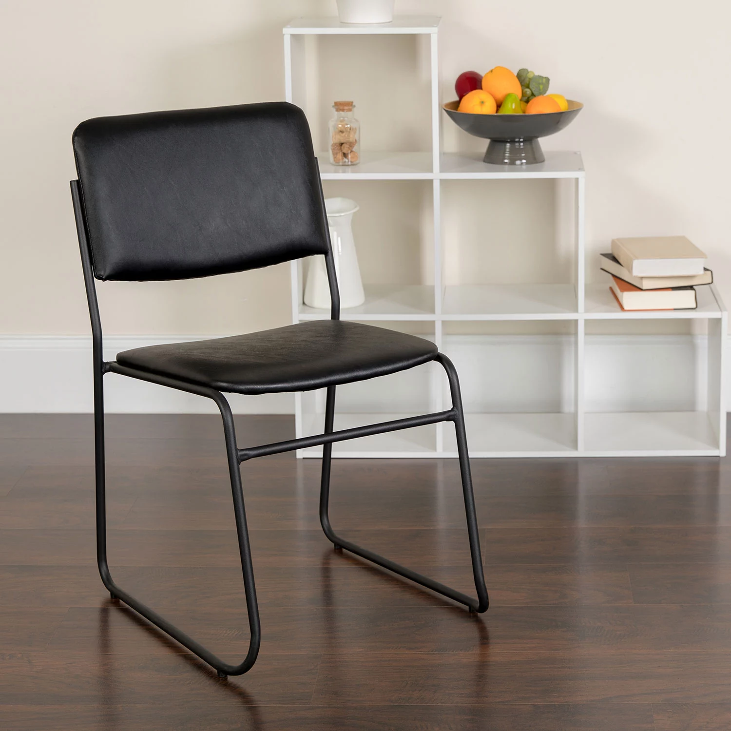 Flash Furniture Hercules Vinyl Stacking Chair with Sled Base - Black