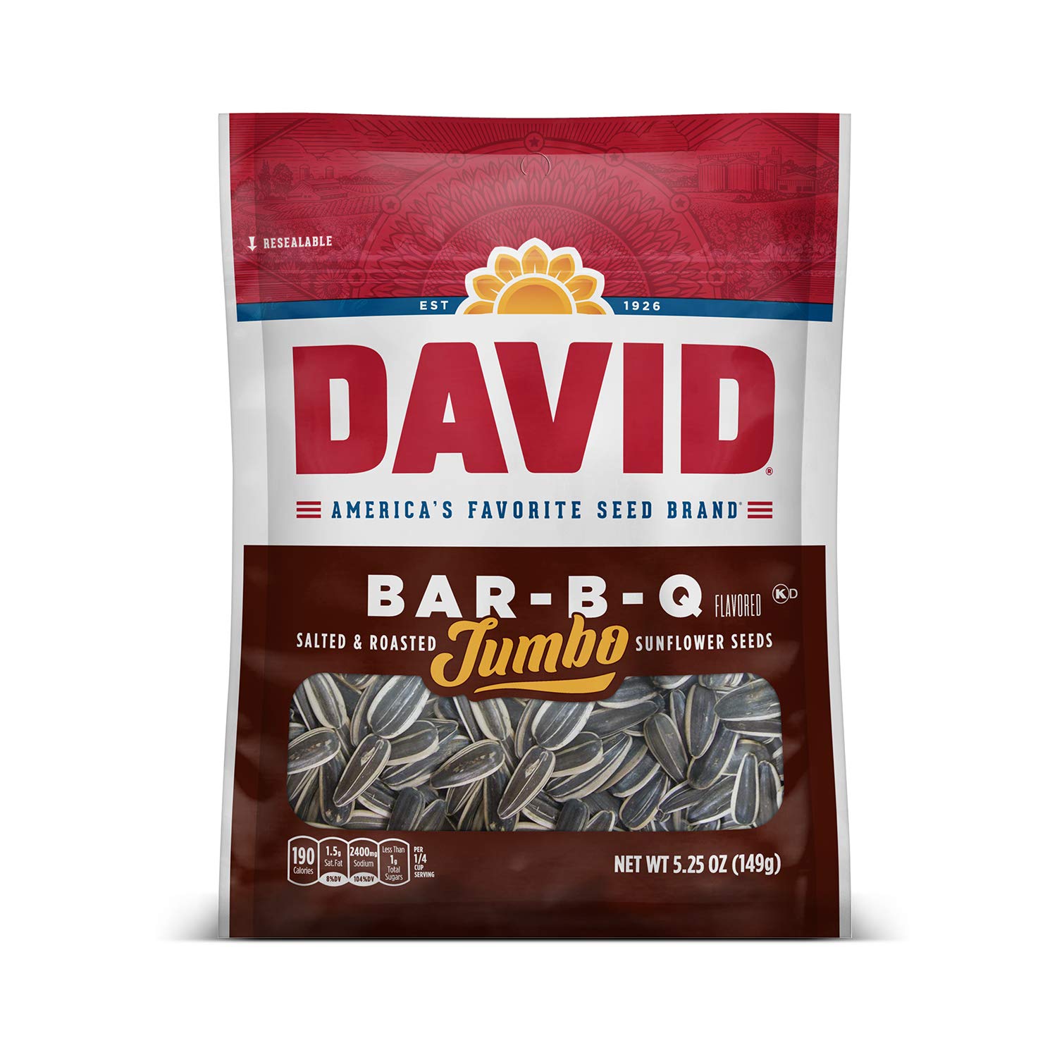 DAVID Roasted and Salted Jumbo Sunflower Seeds. Keto Friendly. 5.25 oz. 12 Pack
