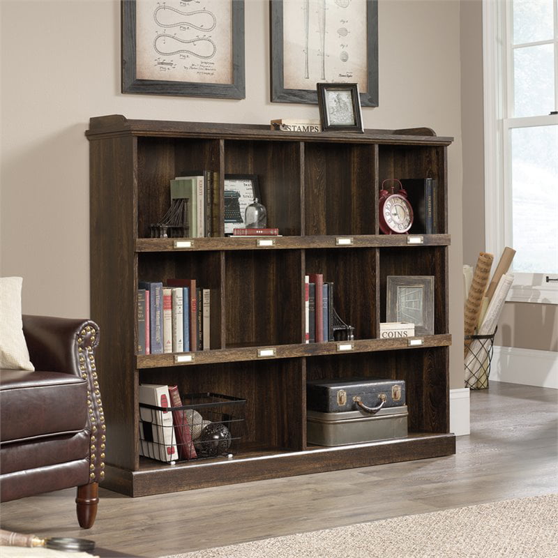 Sauder Barrister Lane Storage Bookcase with ID Label Tags. Iron Oak Finish