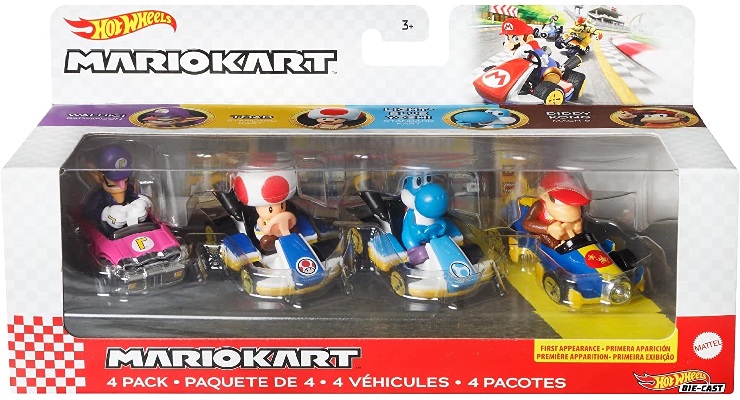 Hot Wheels Mario Kart Vehicle 4-Pack. Set of 4 Fan-Favorite Characters