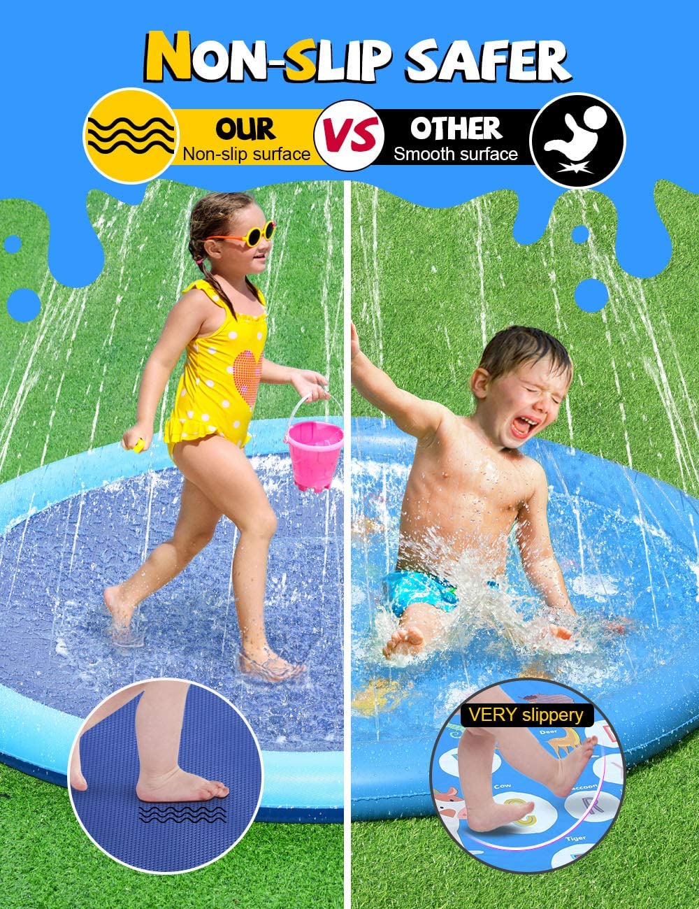 VISTOP Non-Slip Splash Pad for Kids and Dog. Thicken Sprinkler Pool Summer Outdoor Water Toys