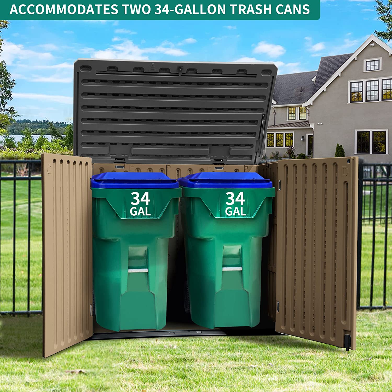 YITAHOME Outdoor Horizontal Storage Sheds. Weather Resistant Resin Tool Shed. Multi-Opening Door for Easy Storage of Bike. Trash Cans. Garden Tools. Lawn Mowers. 27 Cu ft