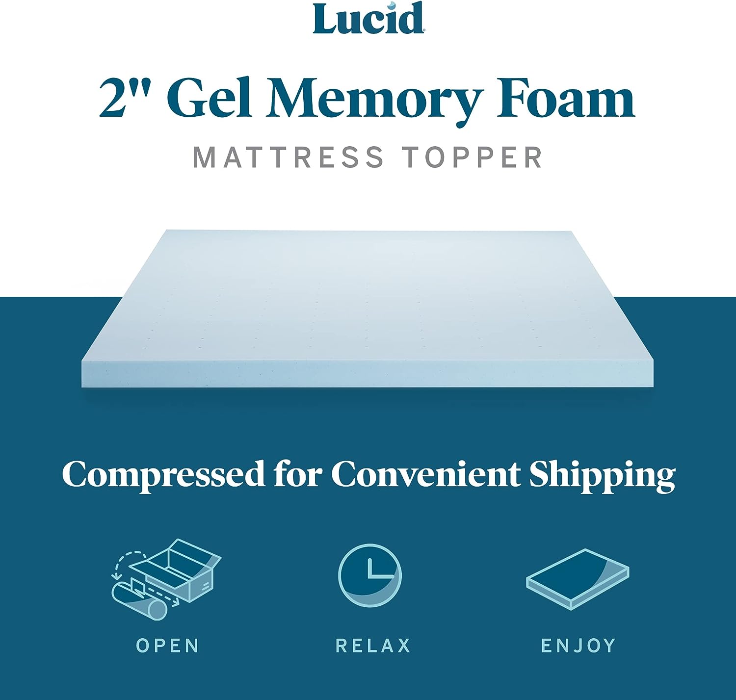 Lucid 2 Inch Mattress Topper California King - Gel Infused Memory Foam – Memory Foam Mattress Topper California King – Ventilated Design – CertiPur Certified