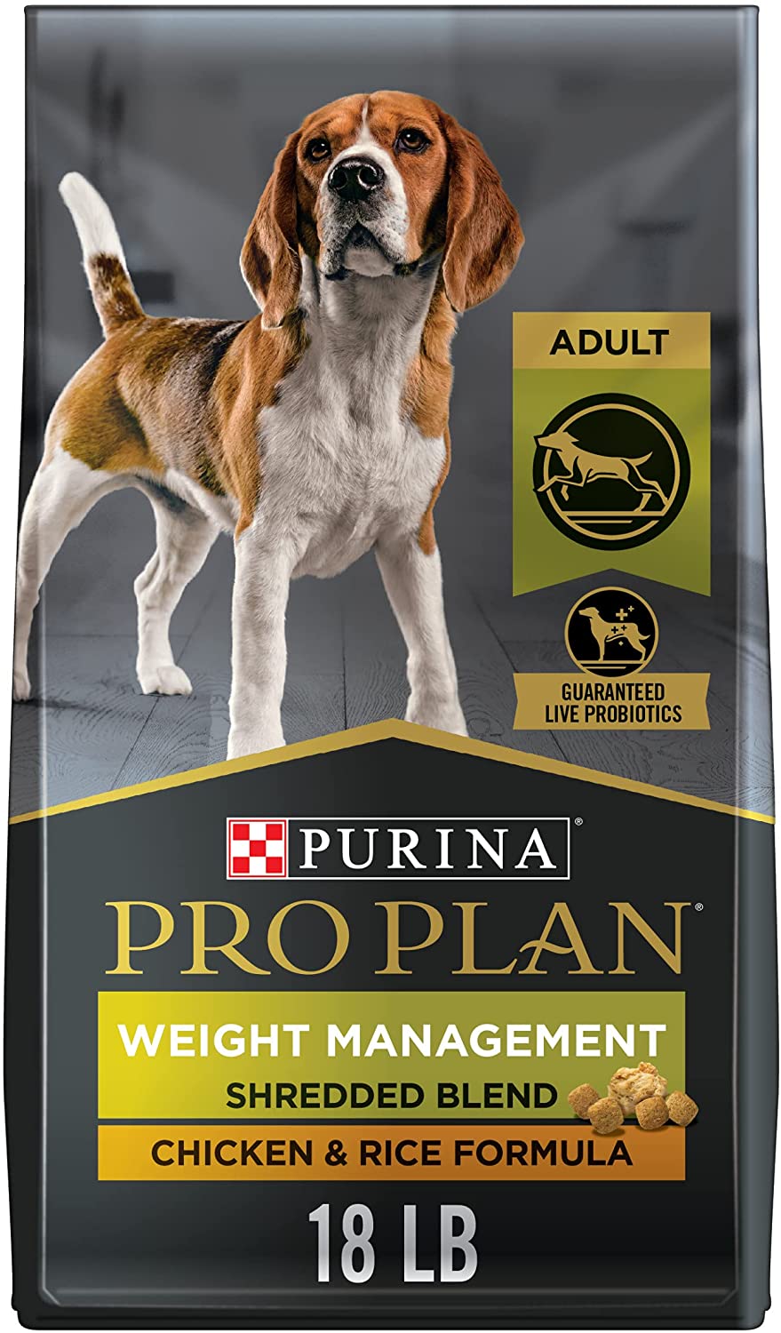 Purina Pro Plan Weight Management Dry Dog Food. Shredded Blend Chicken and Rice Formula - 18 lb. Bag