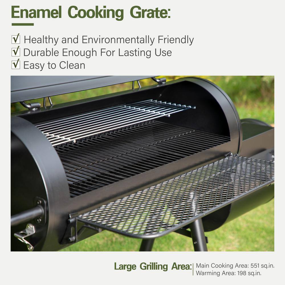 PHI VILLA THD-E02GR016 Extra Large Heavy-Duty Offset Charcoal Smoker in Black