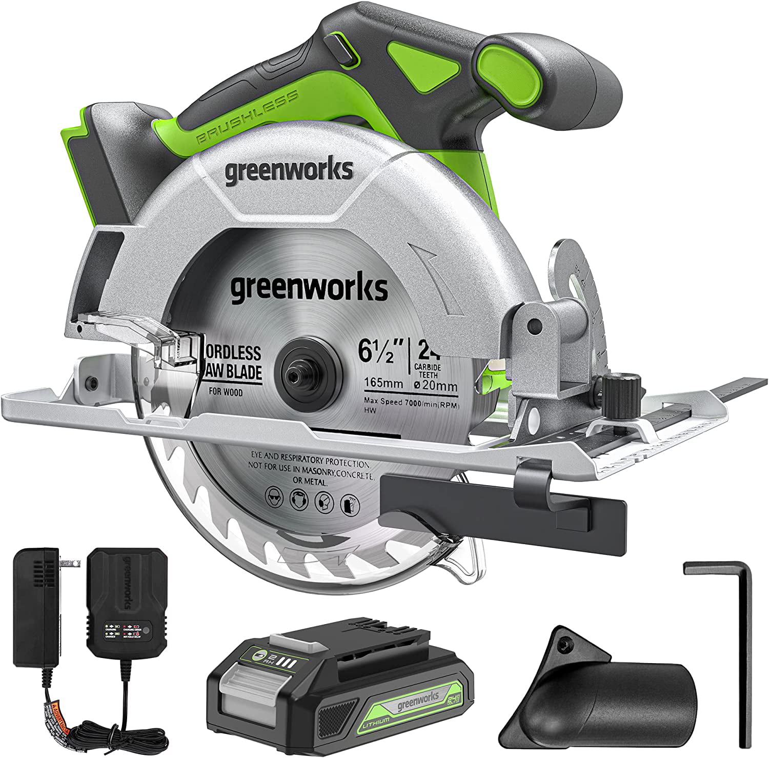 Greenworks 24V Brushless 6-1/2″ Circular Saw Kit with 24V 2Ah Battery and Charger
