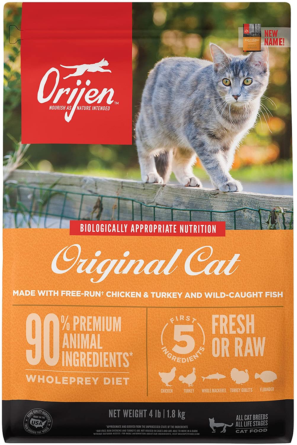 ORIJEN Dry Original Cat Food Premium. High Protein. Fresh & Raw Animal Ingredients. 4lb