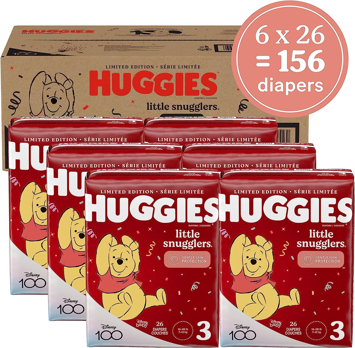 Huggies Little Snugglers Baby Diapers. Size 3 (16-28 lbs). 156 Ct