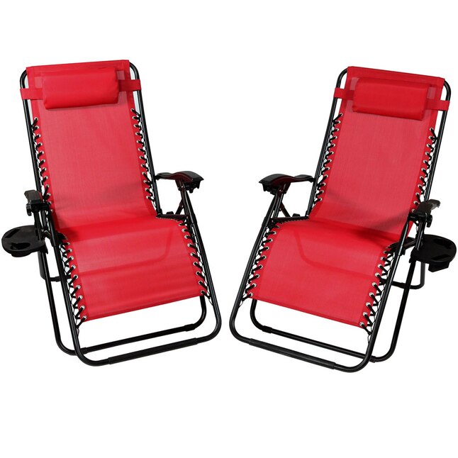 Sunnydaze Decor DL-816 2 Black Metal Frame Stationary Zero Gravity Chair(s) with Red Sling Seat