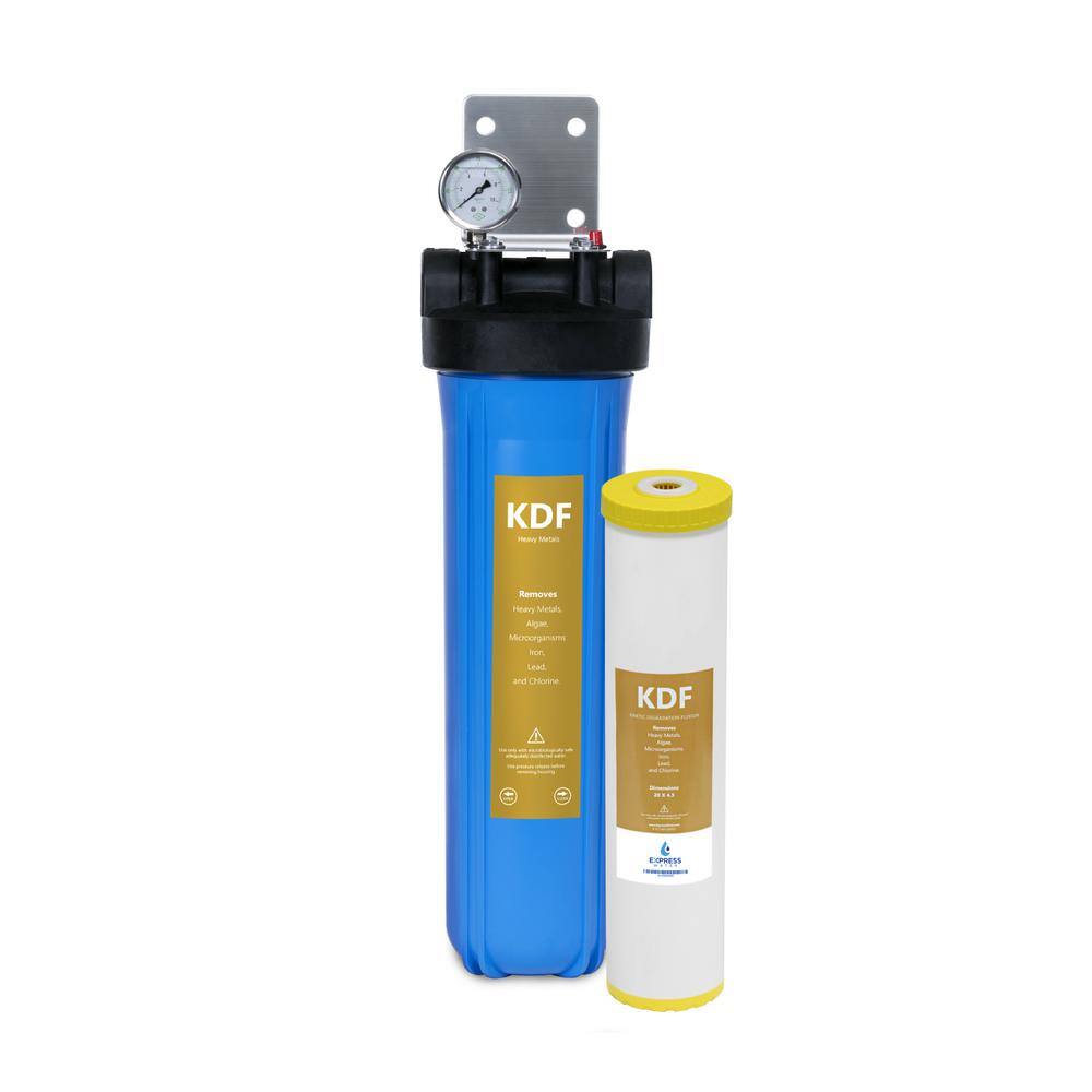 Express Water WH100SK Whole House 1-Stage Water Filtration System - Heavy Metal KDF Filter - Pressure Gauge. Easy Release. 1 in. Connections