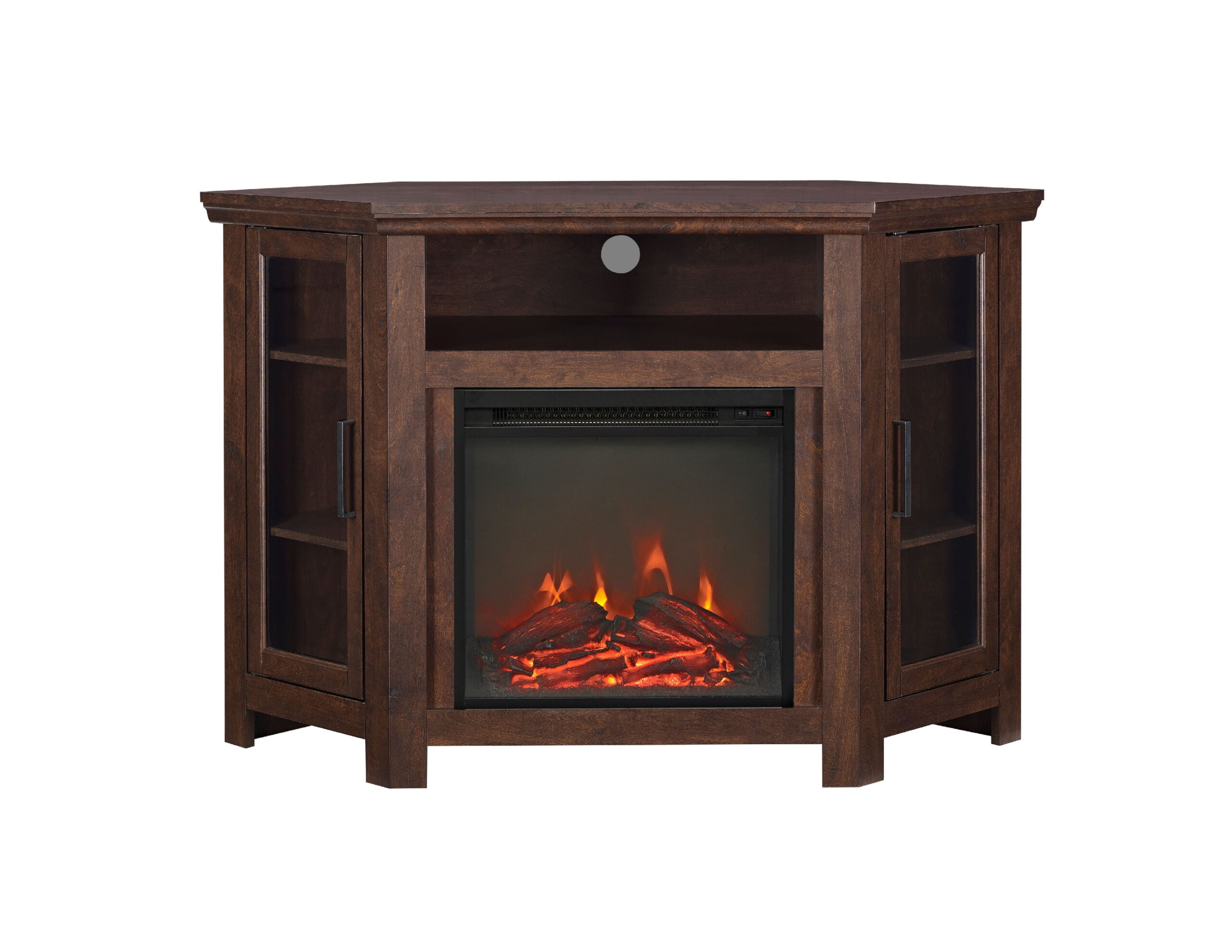 Walker Edison Brown Corner Fireplace TV Stand for TVs up to 50″