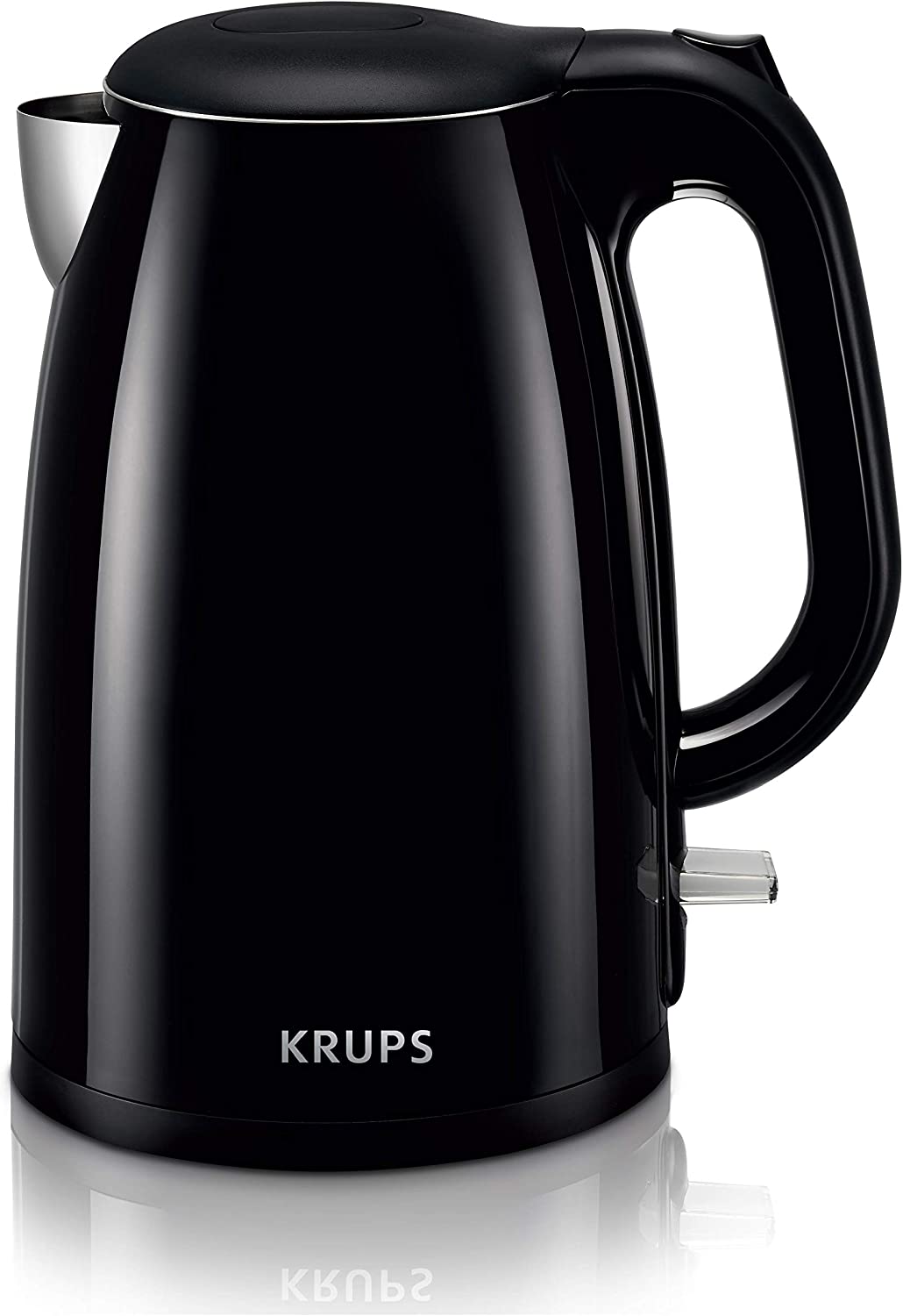 Krups Cool Touch Plastic and Stainless Steel Electric Kettle 1.5 Liter 1500 Watts Double Wall. Fast Boiling. Auto Off. Keep Warm. Cordless Black