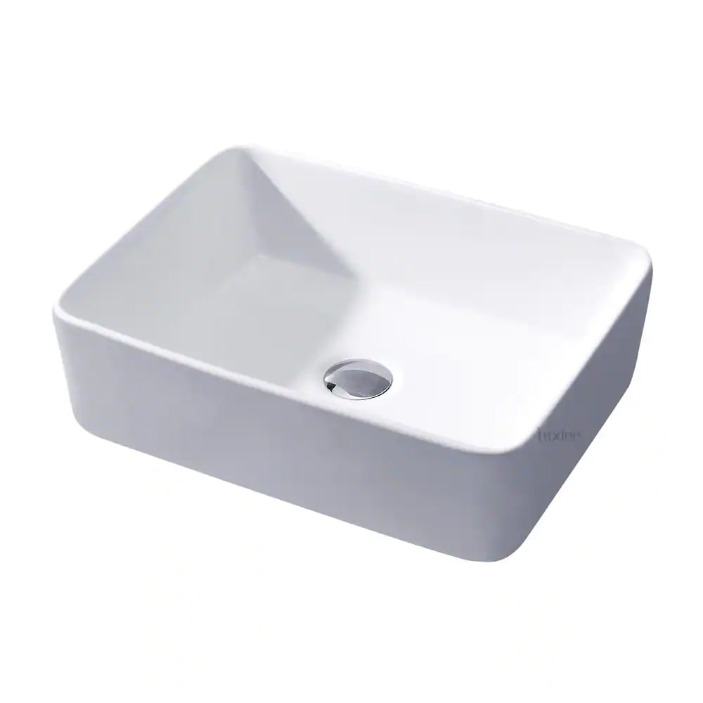 LUXIER Rectangular Bathroom Ceramic Vessel Sink Art Basin. White. CS-013 Vessel Sink