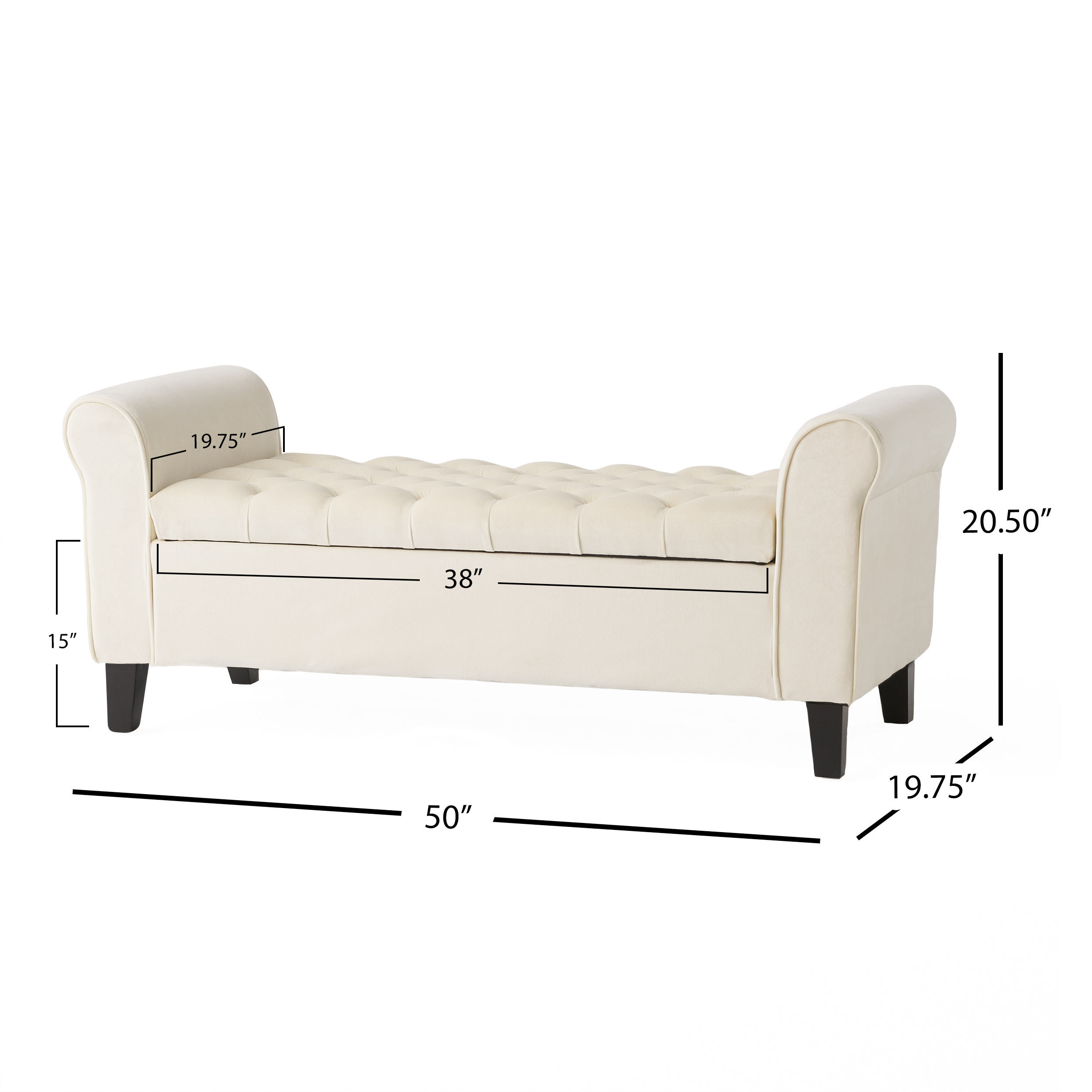 Berggren Ivory Velvet Armed Storage Bench