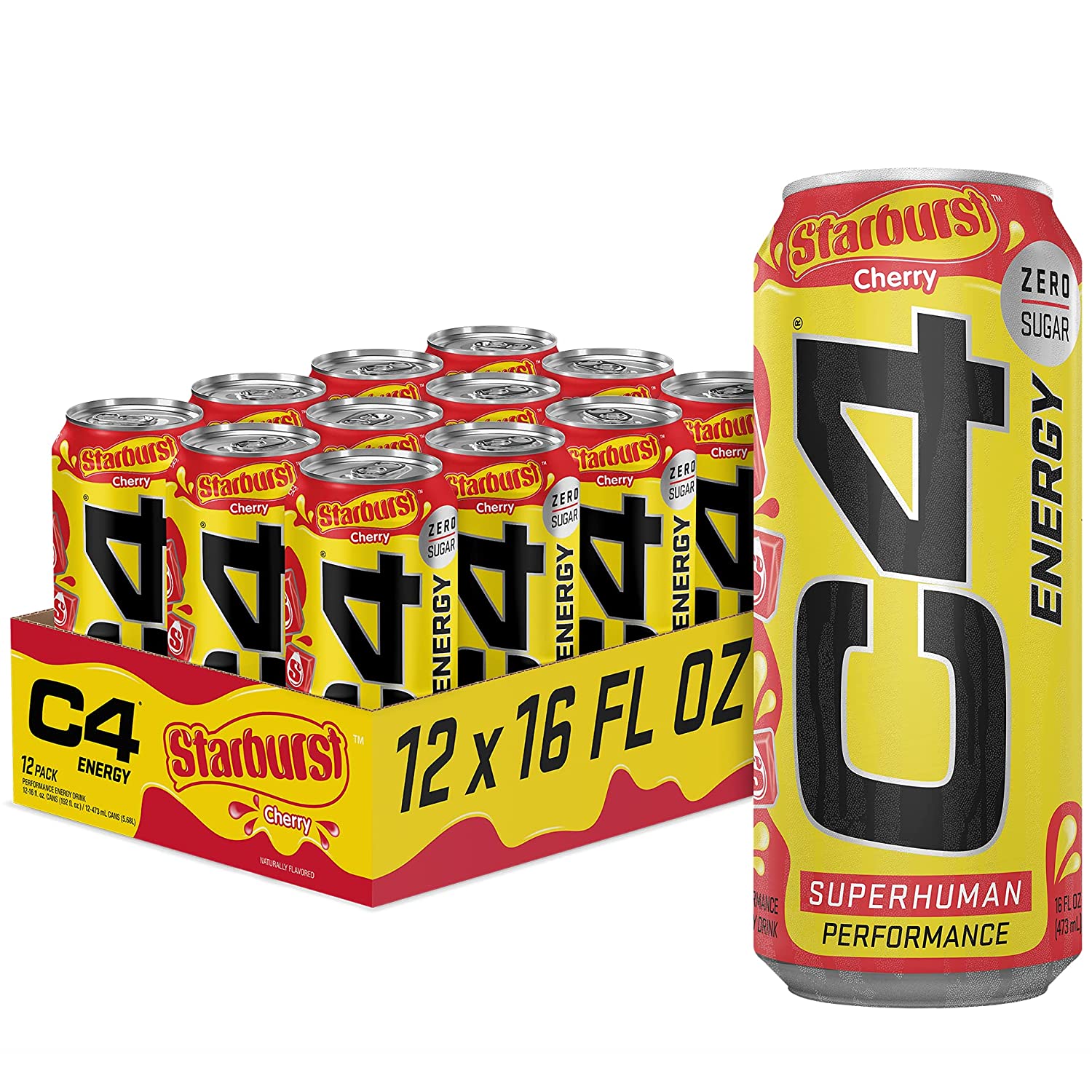 Cellucor C4 Energy Drink. Starburst Cherry. Carbonated Sugar Free Pre with no Artificial Colors or Dyes. 16 Oz