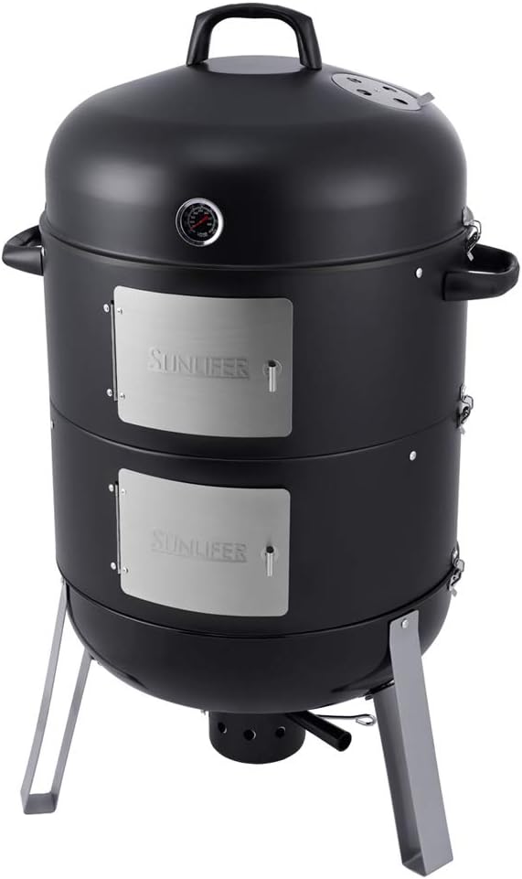 SUNLIFER 20.5 Inch Vertical Charcoal Smoker and Grill Combo. Heavy-Duty BBQ Smokers for Outdoor Cooking Camping