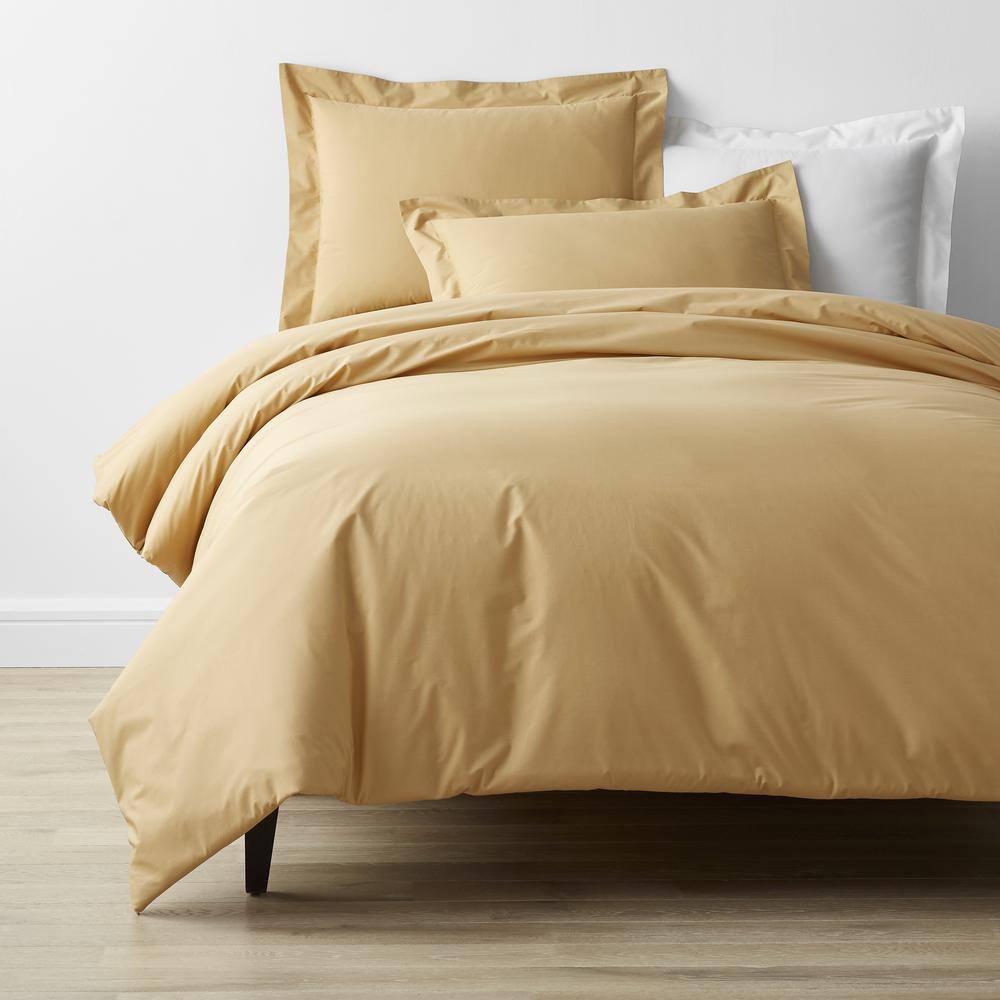 The Company Store  Company Cotton 4-Piece Butterscotch Solid 300-Thread Count Cotton Percale Queen Sheet Set - Butterscotch