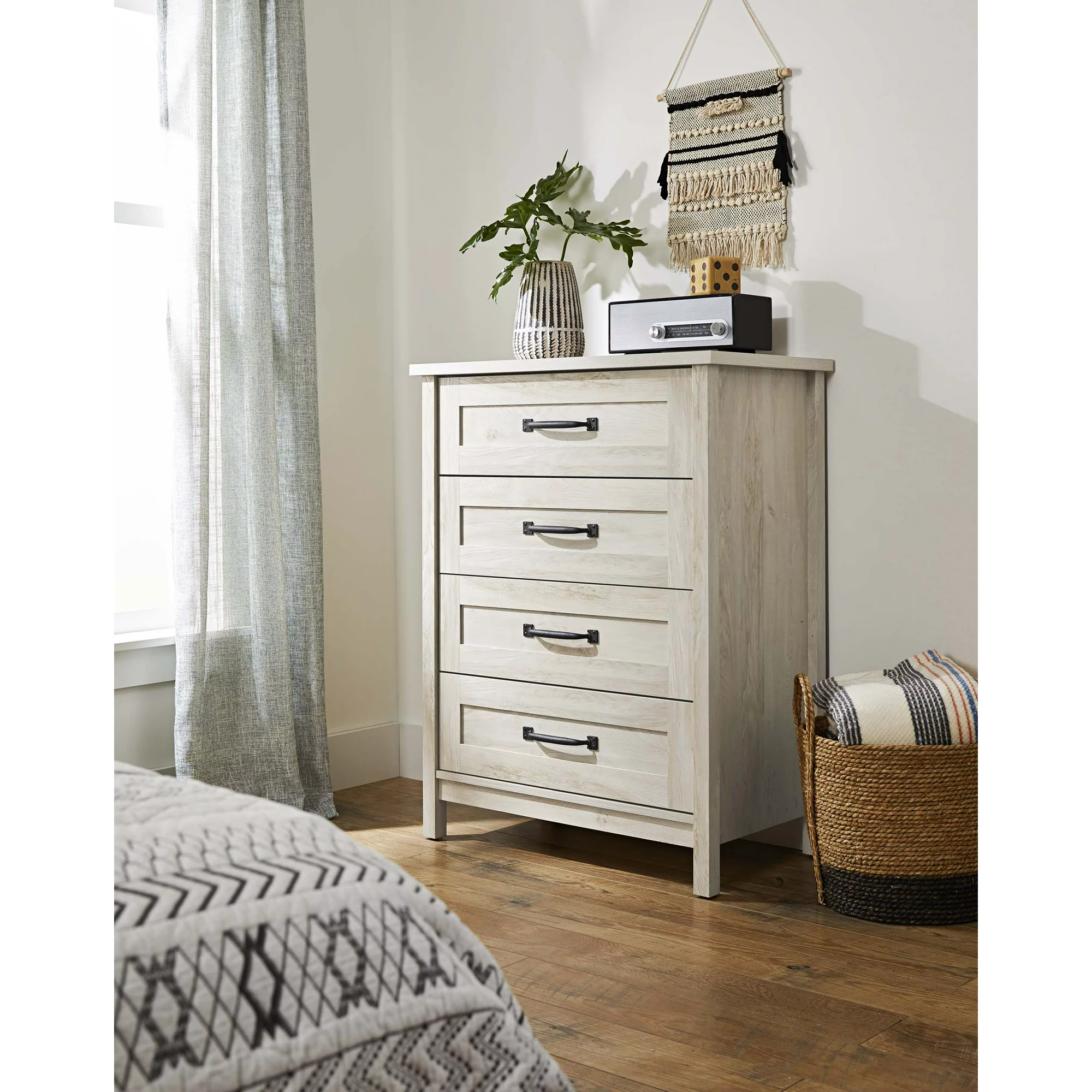 Better Homes & Gardens Modern Farmhouse 4-Drawer Chest. Rustic White Finish