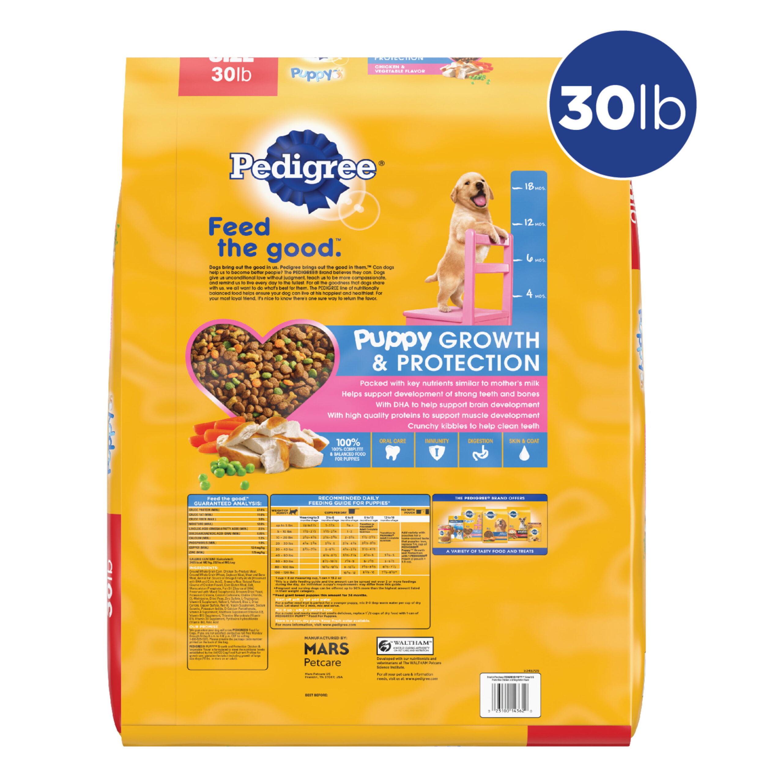 Pedigree Puppy Growth & Protection Chicken & Vegetable Flavor Dry Dog Food for Puppy. 30 lb. Bonus Bag