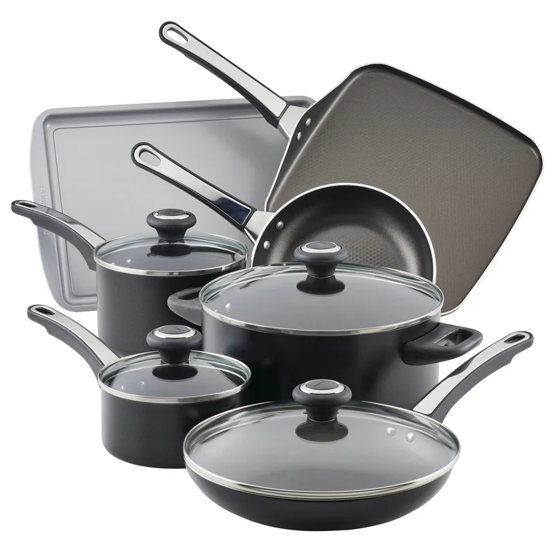 Farberware 21809 High Performance Nonstick Cookware Pots and Pans Set Dishwasher Safe. 17 Piece. Black