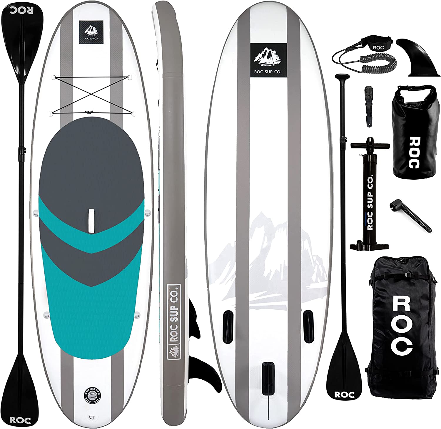 Roc Inflatable Stand Up Paddle Boards with Premium SUP Paddle Board Accessories. Wide Stable Design. Non-Slip Comfort Deck for Youth & Adults… (Ocean)