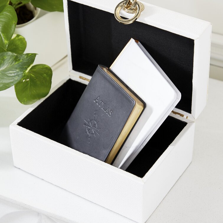 CosmoLiving by Cosmopolitan White Faux Leather Box with Hinged Lid 2 - Pieces