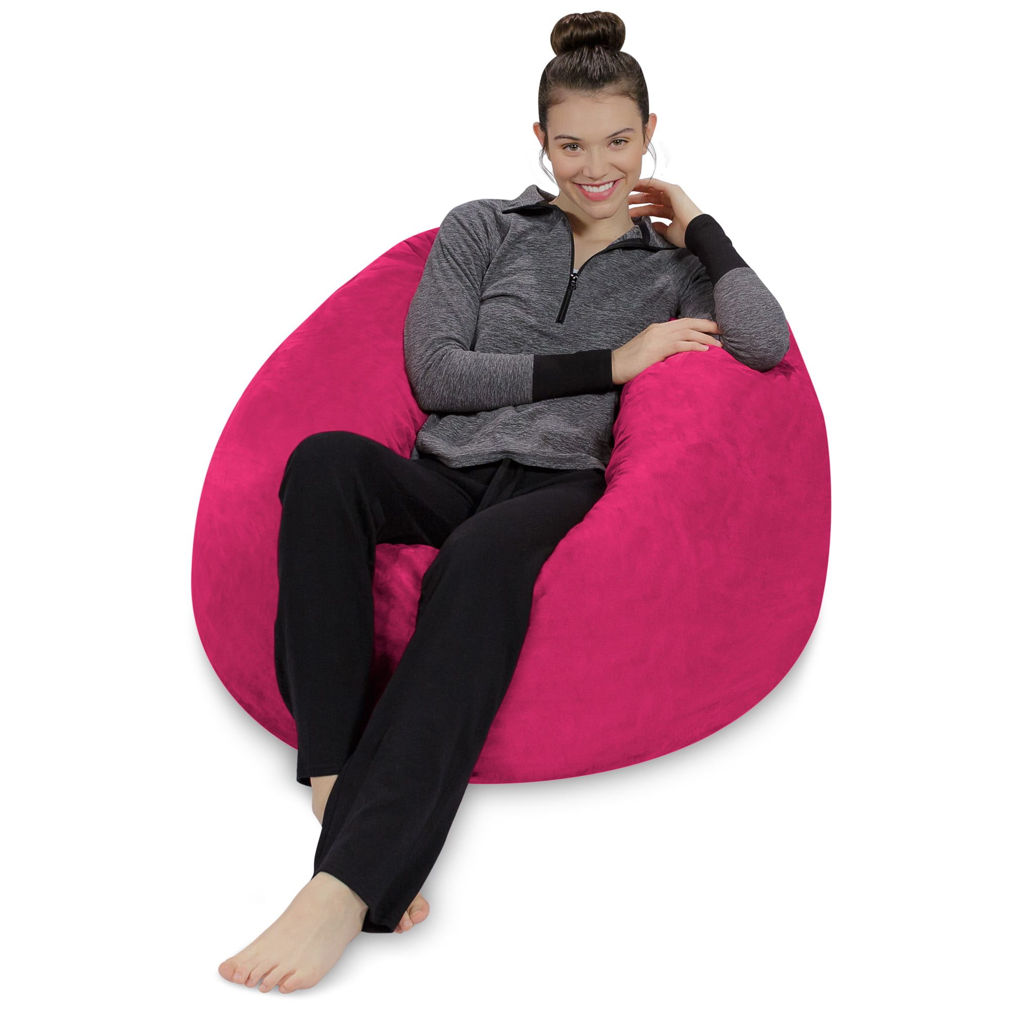 Sofa Sack Bean Bag Chair. Memory Foam Lounger with Microsuede Cover. Kids. 3 ft. Magenta