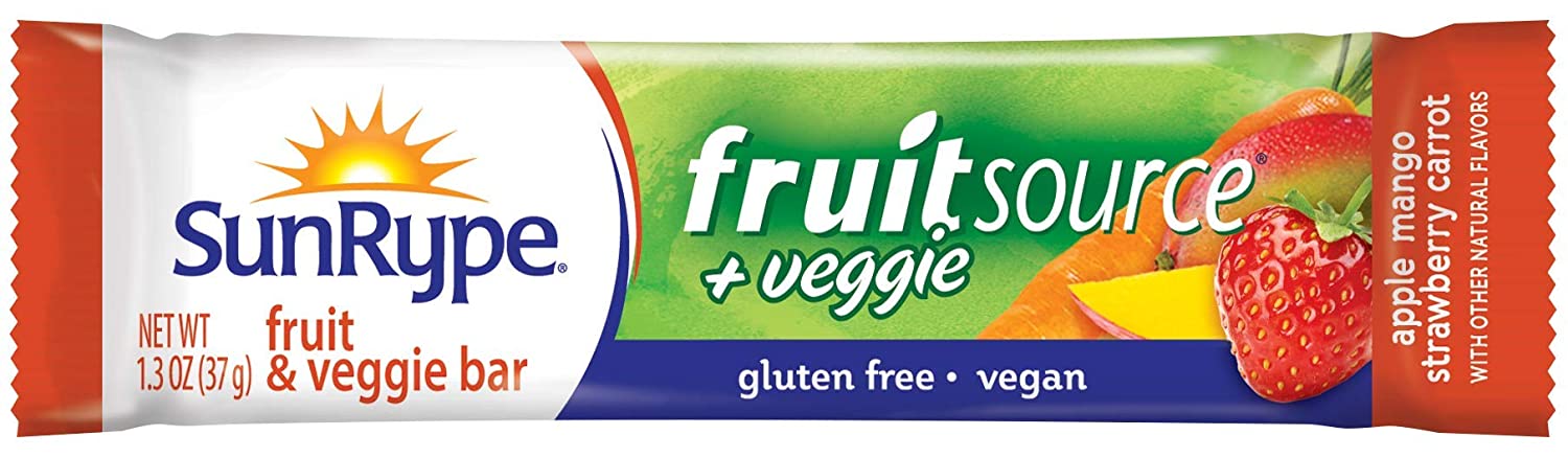 SunRype Fruit Bar. Apple + Mango Strawberry Carrot Fruitsource (Case of 25 Bars)