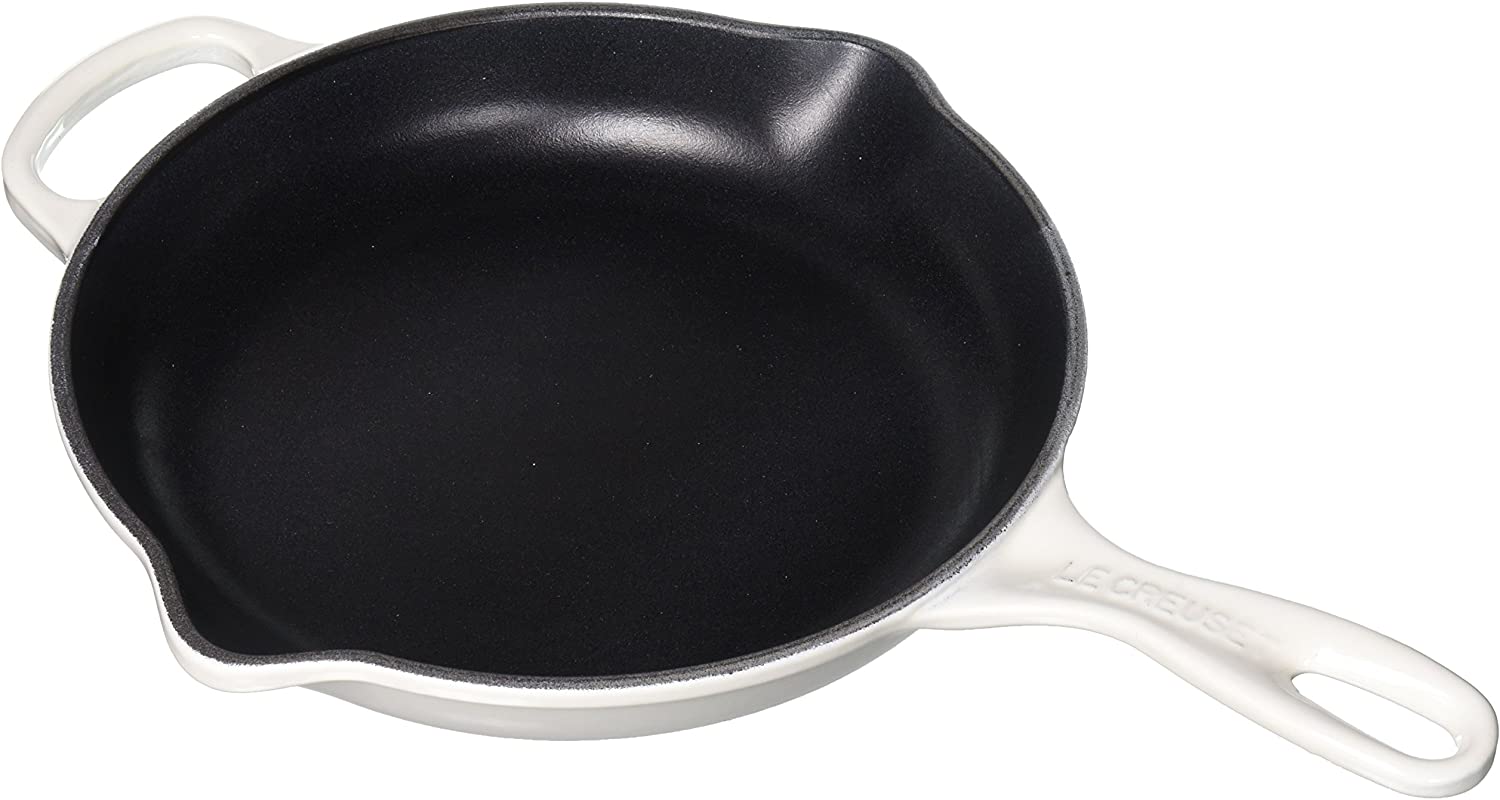 Le Creuset LS2024-2316 Enameled Cast Iron Signature Iron Handle Skillet. 9″ (1-3/8 qt.). White