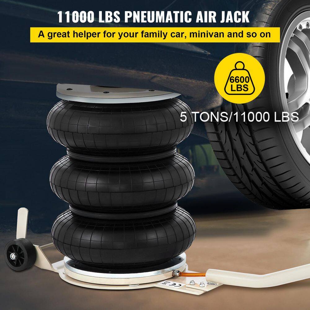 VEVOR QJD5TSBQNS0000001V0 Pneumatic Air Jack 5-Ton/11000 lbs. Triple Bag Air Jack Lifting Height 6.3 in. to 15.75 in. Inflatable Car Jack Lifter