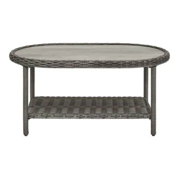 Hampton Bay Chasewood Brown Oval Wicker Outdoor Coffee Table with Tile Top
