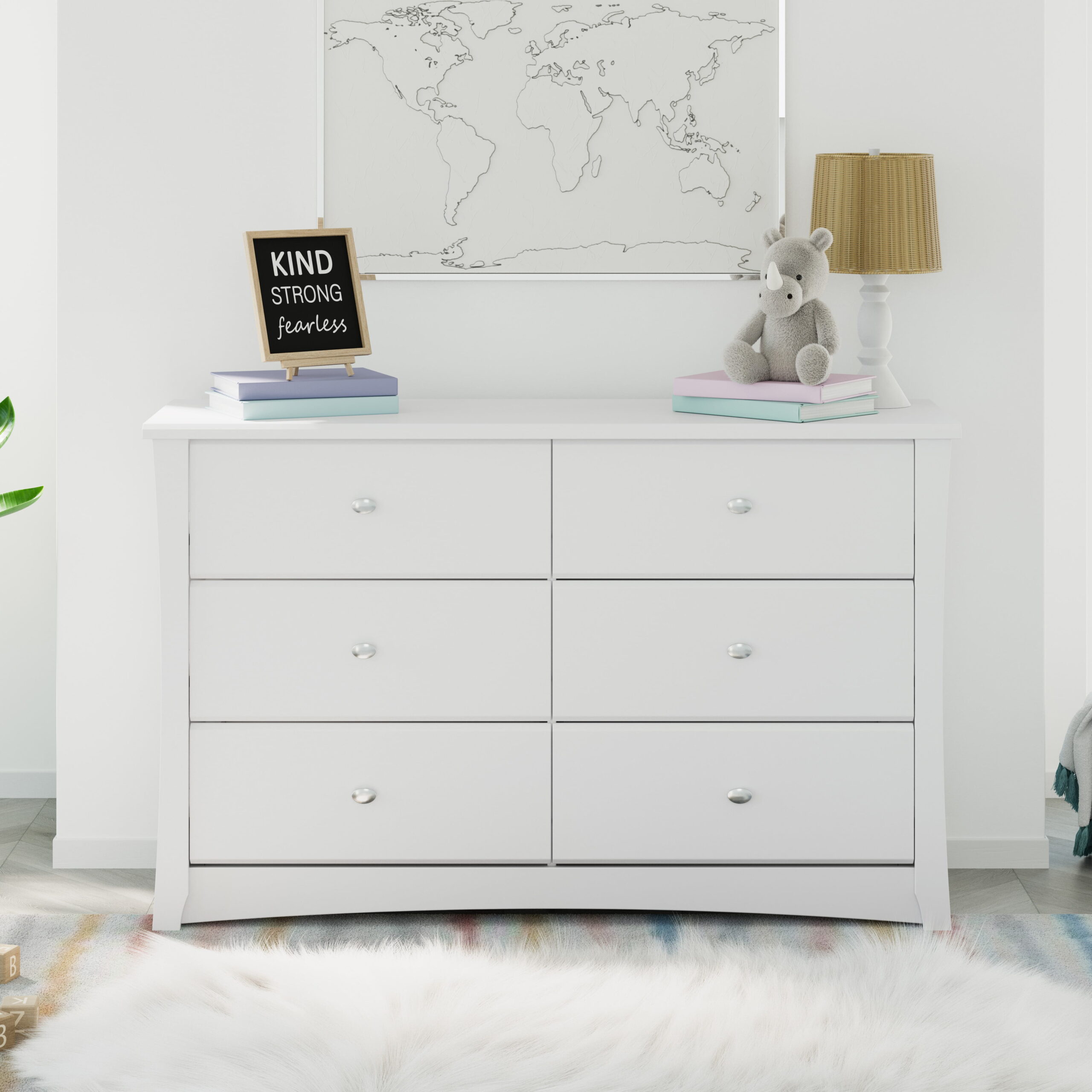 Storkcraft Crescent 6 Drawer Modern Double Dresser White