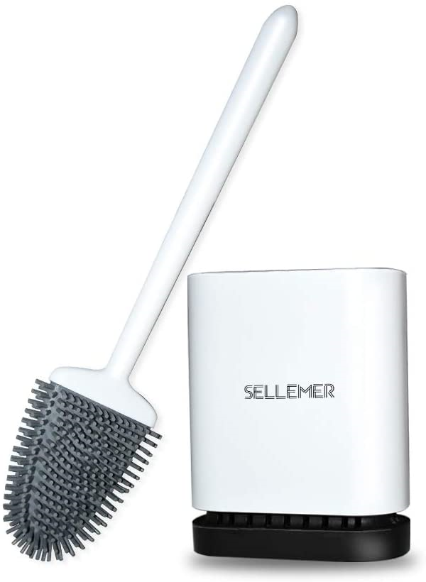 Sellemer Toilet Brush and Holder Set for Bathroom. Flexible Toilet  (White)