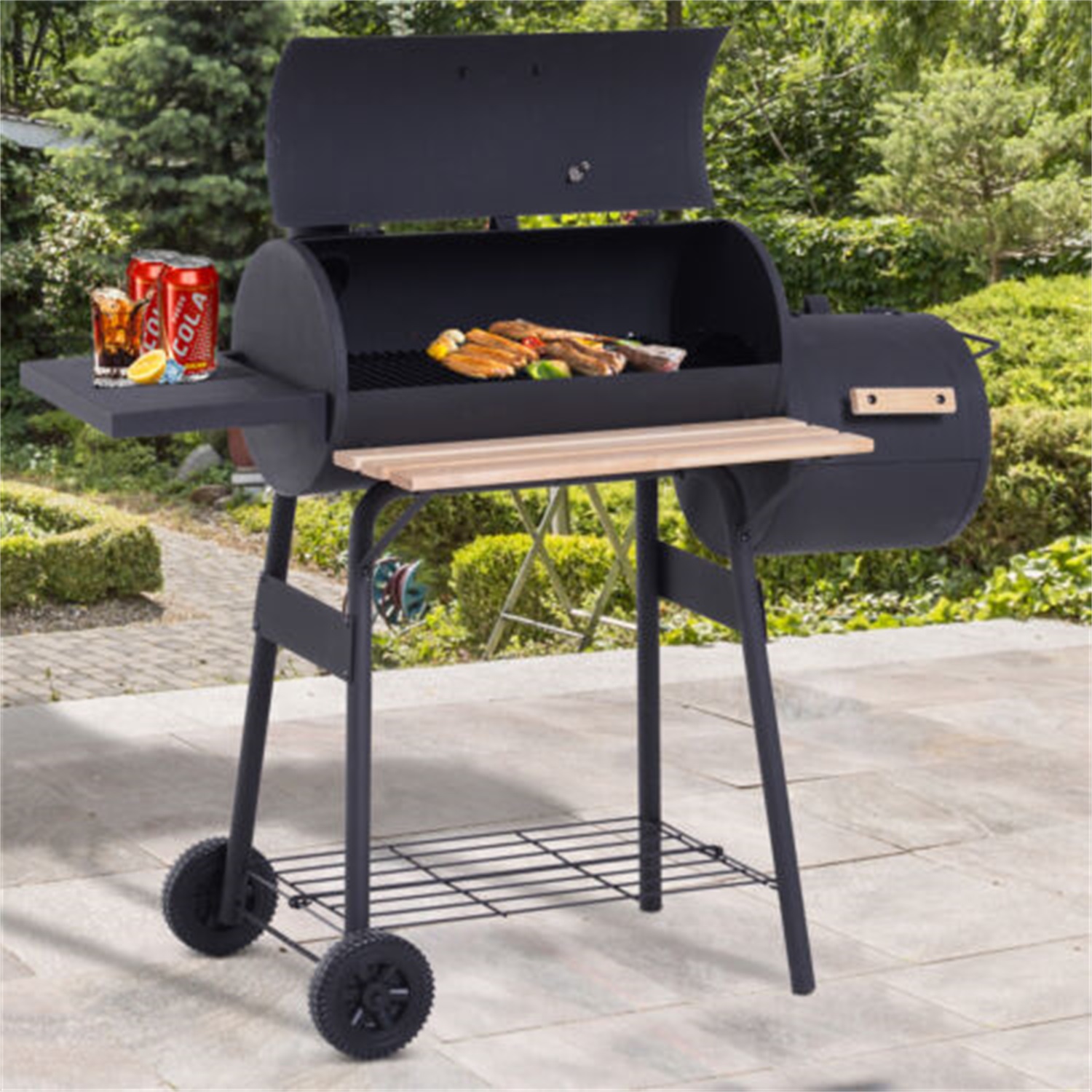 48″ Steel Portable Backyard Charcoal BBQ Grill and Offset Smoker Combo Backyard