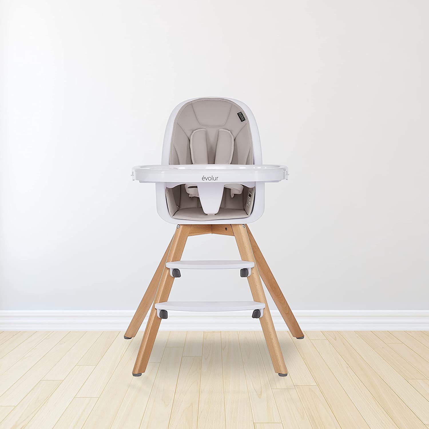 Evolur Zoodle 3-in-1 High Chair I Booster Feeding Chair I Modern Design I Toddler Chair I Removable Cushion I Adjustable Tray I Baby and Toddler. Light Grey